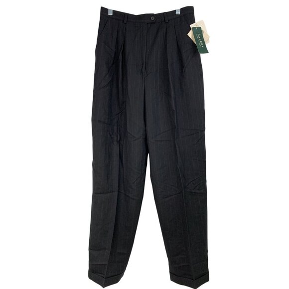 VTG Lauren Ralph Lauren Black Pinstripe Wool Trousers Womens Size 10 RN10216 - Picture 2 of 10